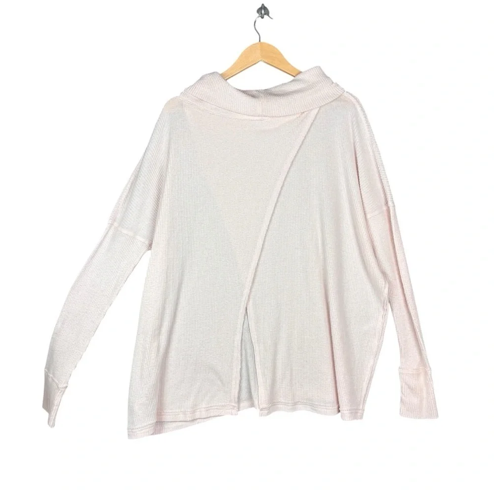 We The Free (Free People) Oversize Waffle Juicy Pink Cowl Neck Sweater Sz Medium